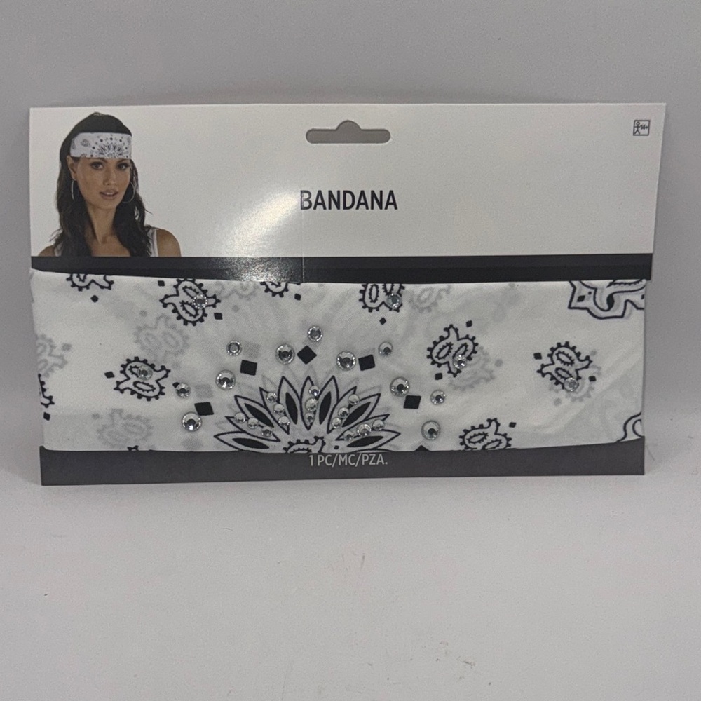 Bandana with Black and White Paisley Design